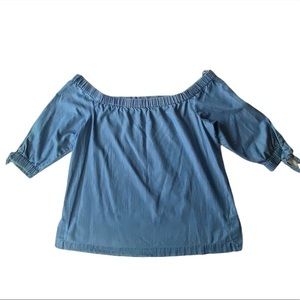 Ann Taylor LOFT Women’s Off Shoulder Cotton Chambray Boho Top 3/4 Sleeves Size M
